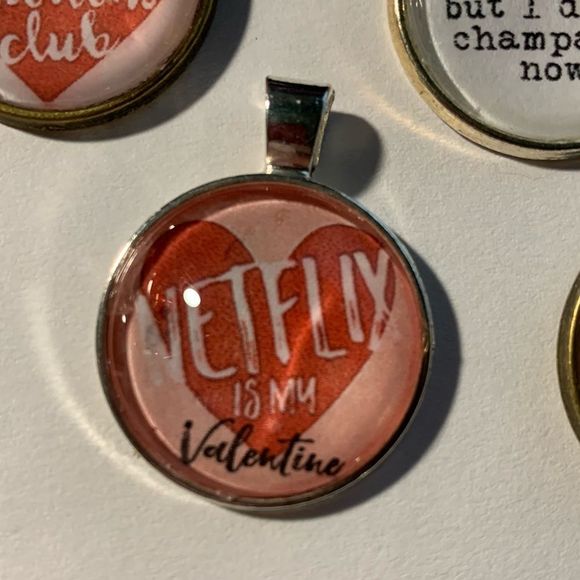 NETFLIX is my Valentine- silvertone pendant with vegan leather cord - Picture 2 of 2